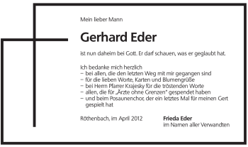 Traueranzeige von Gerhard Eder von Pegnitz-Zeitung